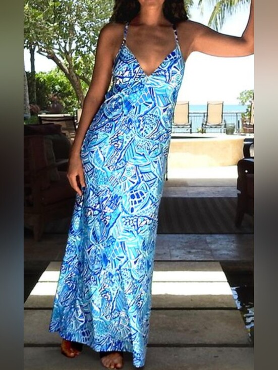 Helen Jon Dresses & Skirts - Helen Jon Gypsy Maxi Dress - Blue Grotto Pattern In Size Small - RARE